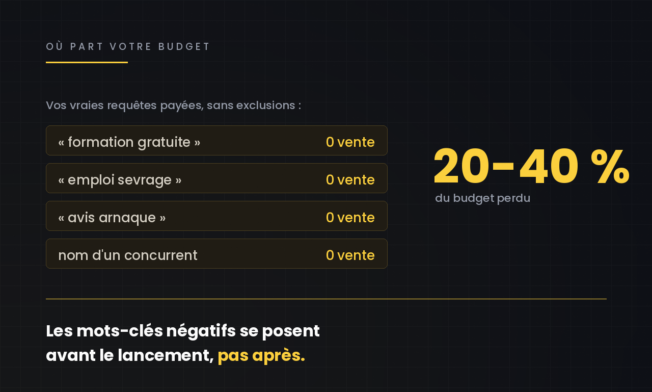 Gaspillage de budget Google Ads sur des requetes hors sujet